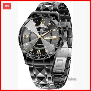 Stainless Steel Waterproof Analog Quartz Watch with Diamond Dial Luminous Date